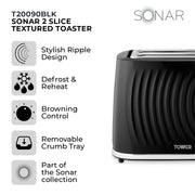 Tower Sonar Black Kettle 2 Slice Toaster & 800W 20L Digital Microwave T24045BLK13