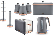 TOWER Cavaletto Grey Jug Kettle Toaster Bread Bin 3 Canisters Mug Tree & Towel Pole Matching Set