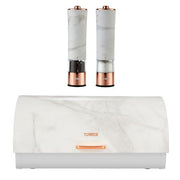 Tower Marble Rose Gold Bread Bin & Electric Salt & Pepper Matching Set