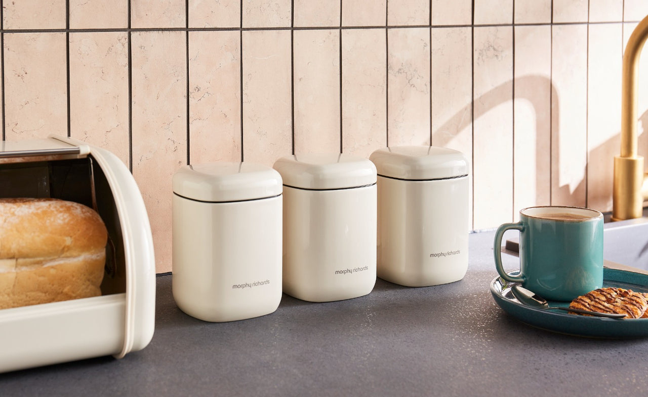 Morphy Richards Tea Coffee Sugar Kitchen Storage Canisters Set of 3 in Cream1