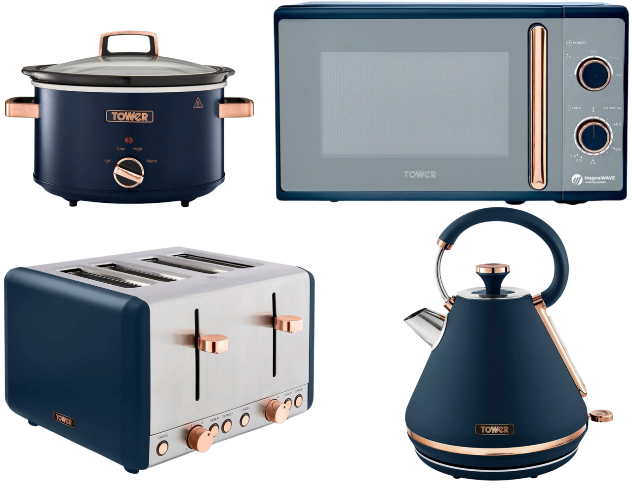 Tower Cavaletto Blue Kettle Toaster Microwave 3.5L Slow Cooker Kitchen Set0