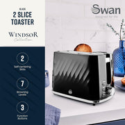 Swan Windsor Black Kettle Toaster Beadbin Canisters Matching Kitchen Bundle Set5