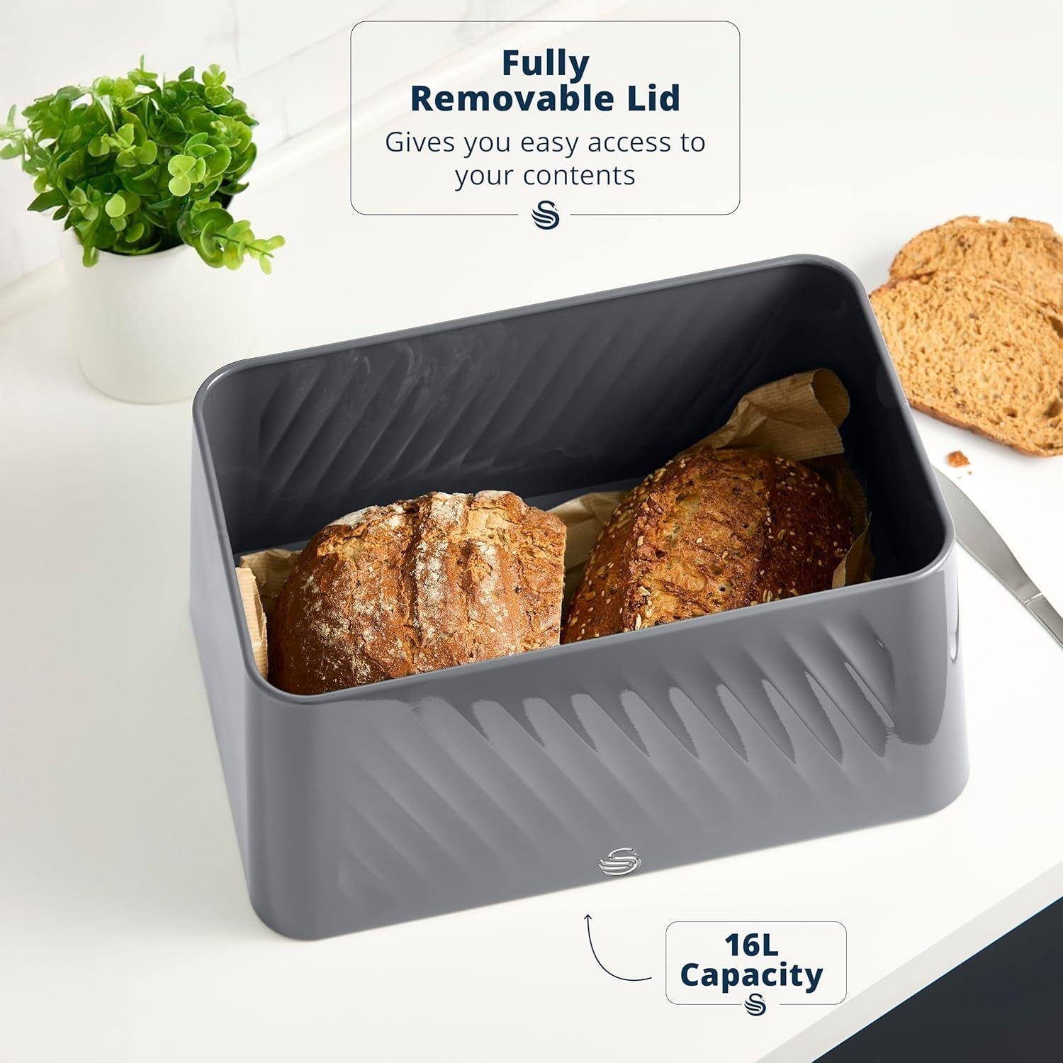 Swan Windsor Grey Breadbin and Canisters Matching Kitchen Storage Set6