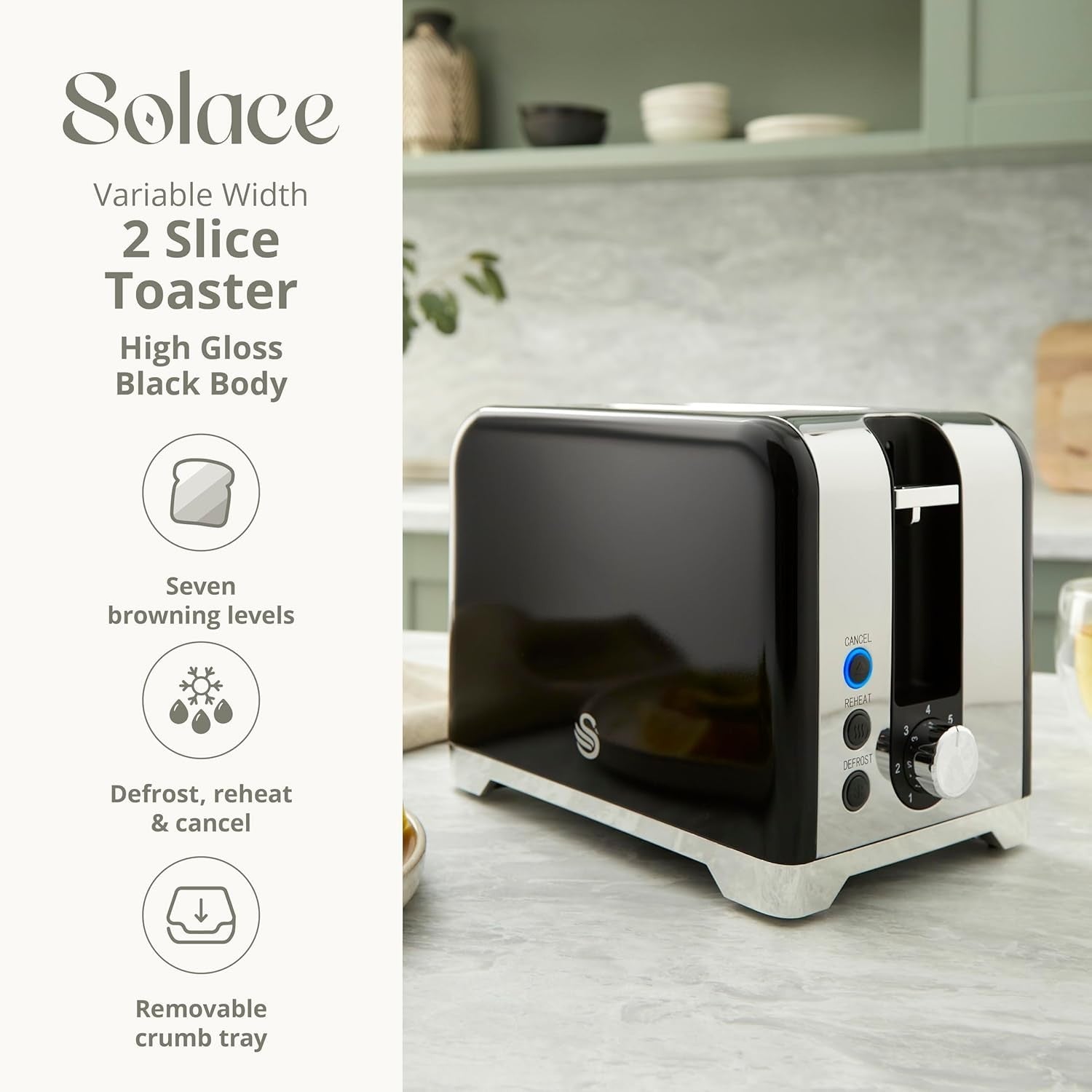 Swan Solace Kettle Toaster Storage Canisters Kitchen Set Black with Chrome Trim2