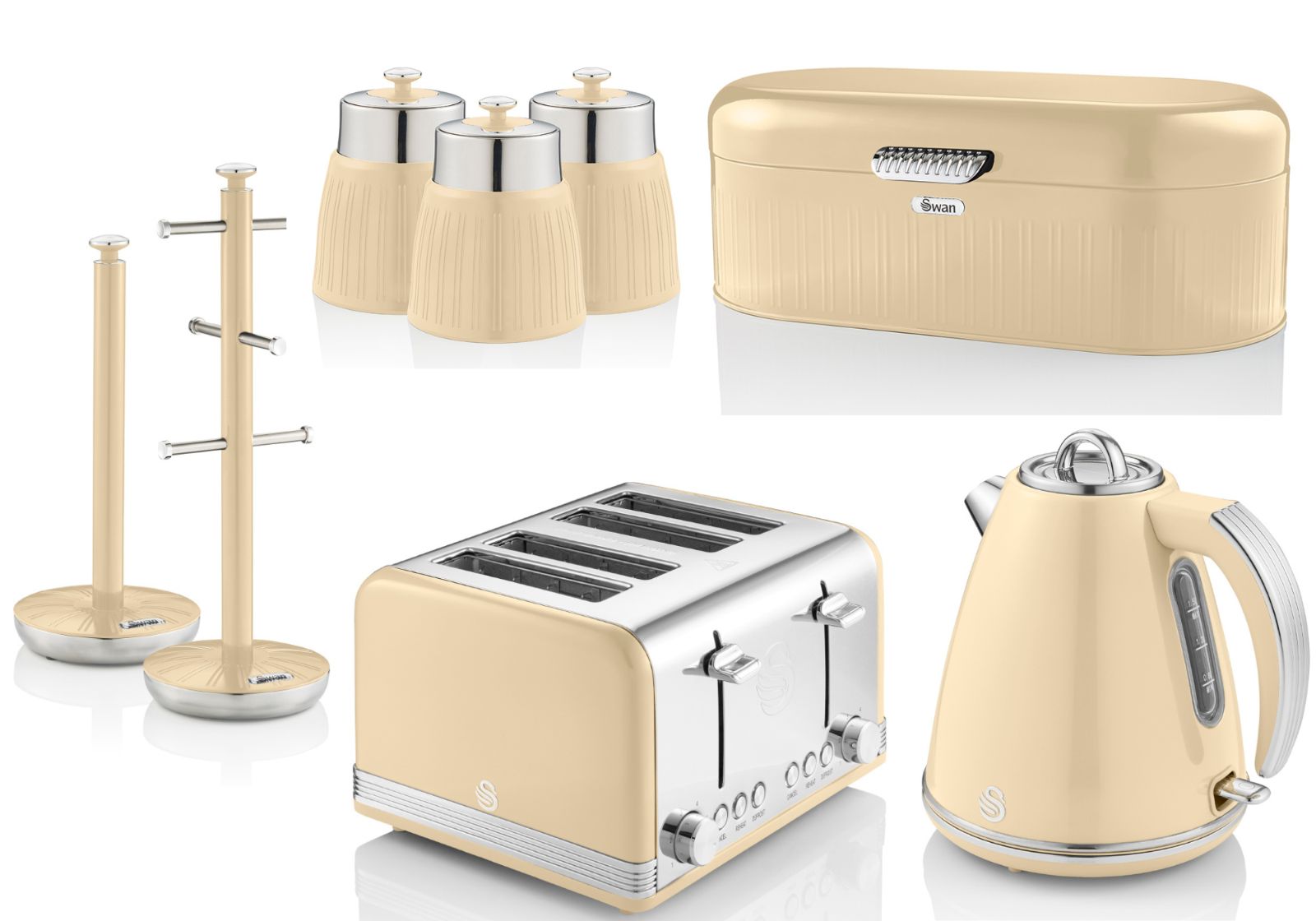 Swan Retro Cream Jug Kettle Toaster Bread Bin Canisters Mug Tree Towel Pole