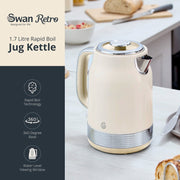 Swan Retro Revive Cream Jug Kettle 4 Slice Toaster Microwave Kitchen Bundle Set1