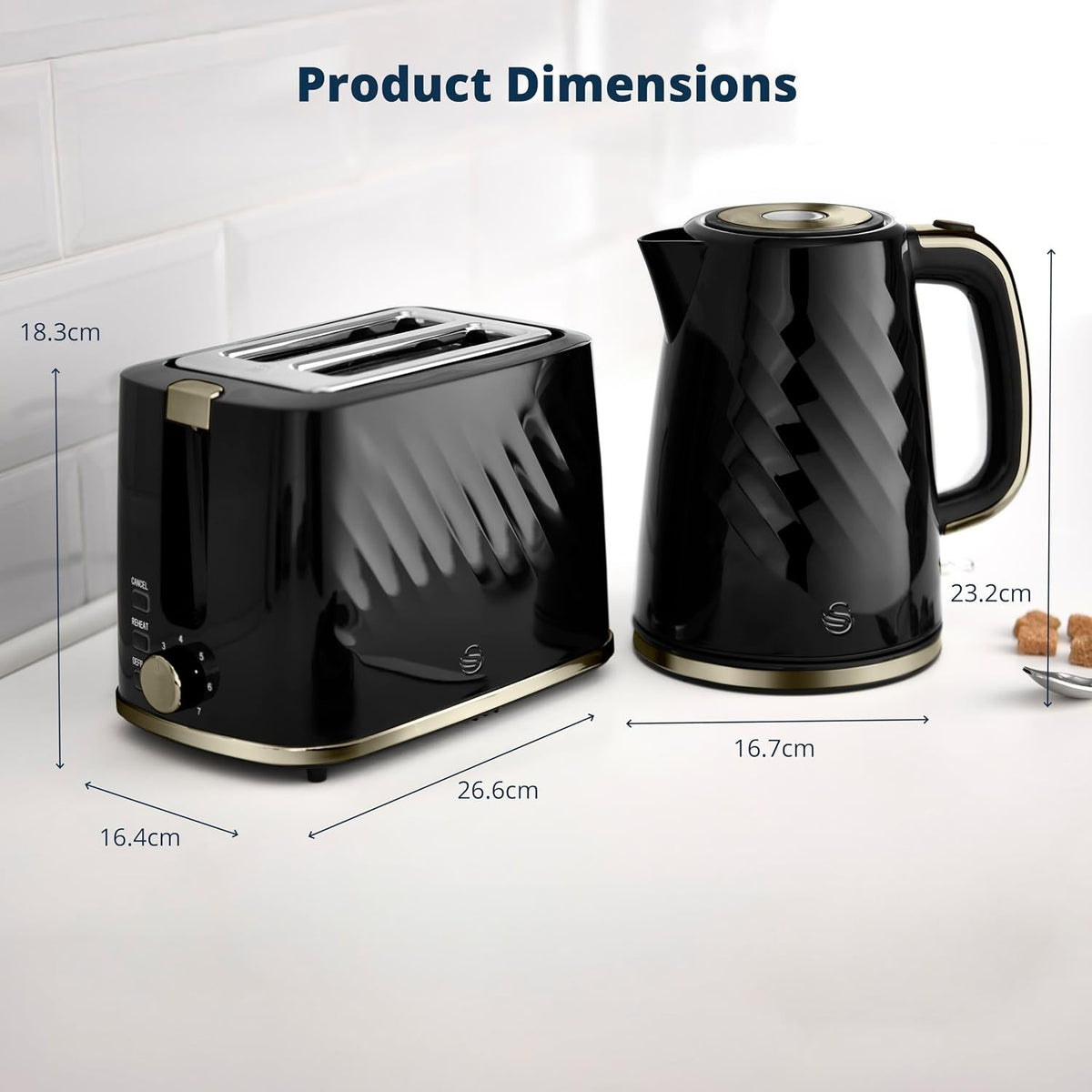 Swan Windsor Kettle and 2 Slice Toaster Set in Black and Gun Metal Brass5