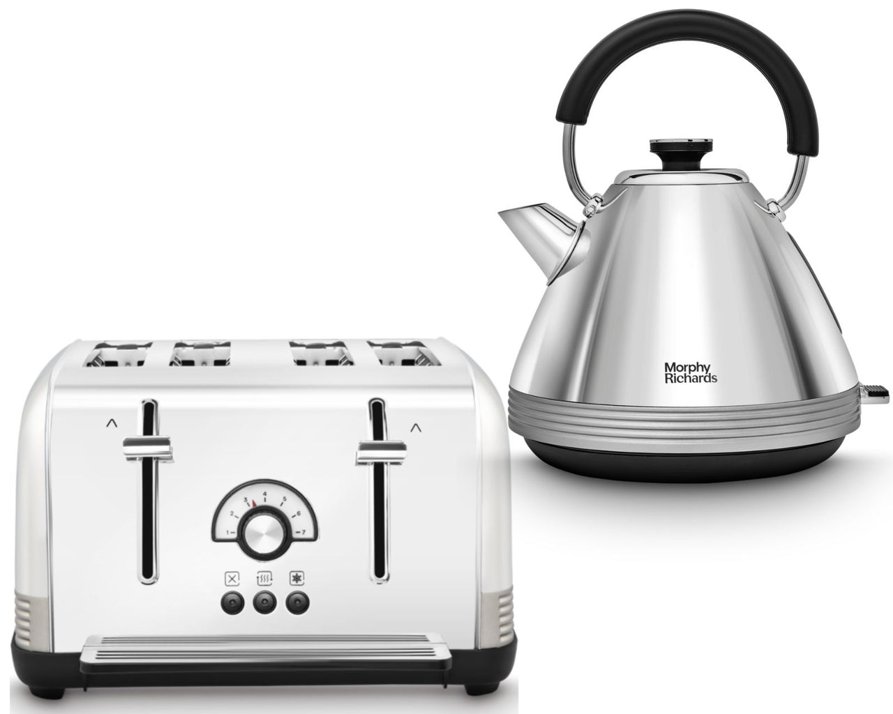 Morphy Richards Venture Retro Silver Pyramid Kettle 100333 & 4 Slice Toaster 240333 Set