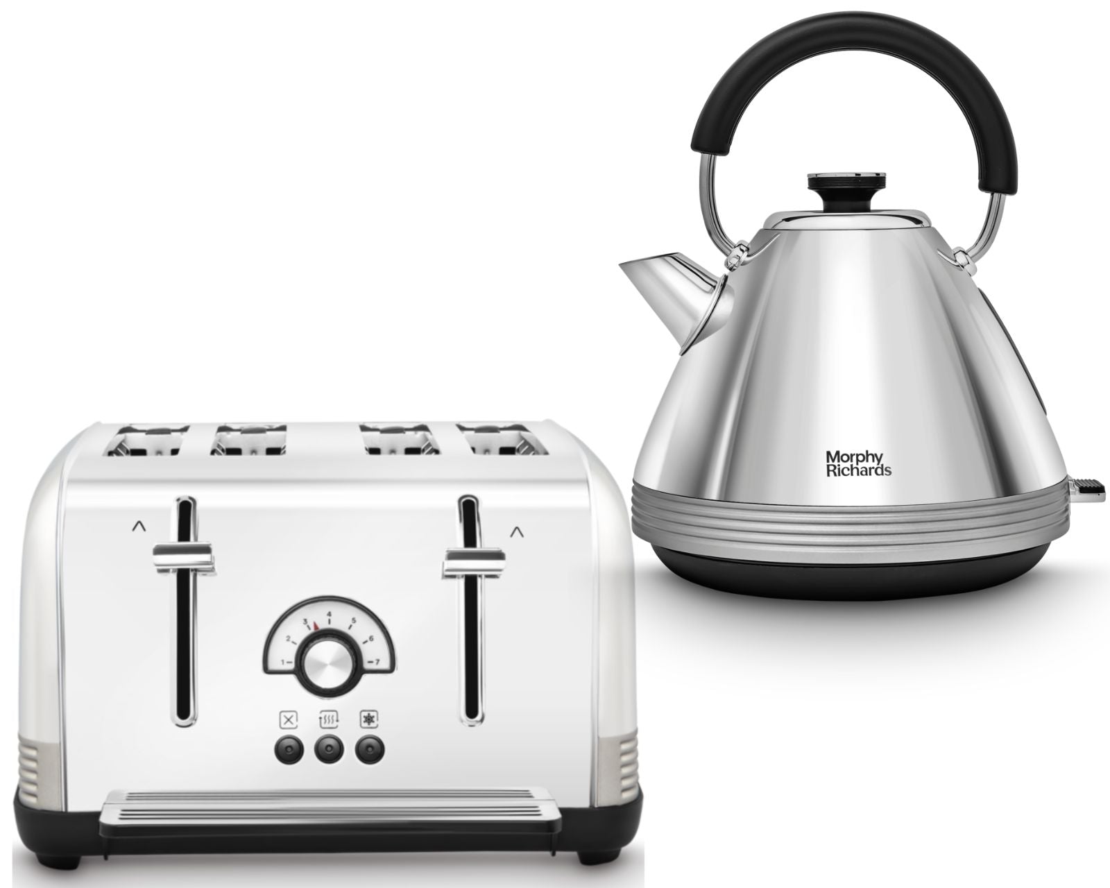 Morphy Richards Venture Retro Silver Pyramid Kettle 100333 & 4 Slice Toaster 240333 Set