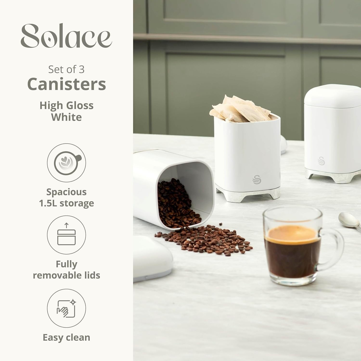 Swan Solace White Kettle Toaster Bread Bin Canisters Kitchen Roll Holder Set4