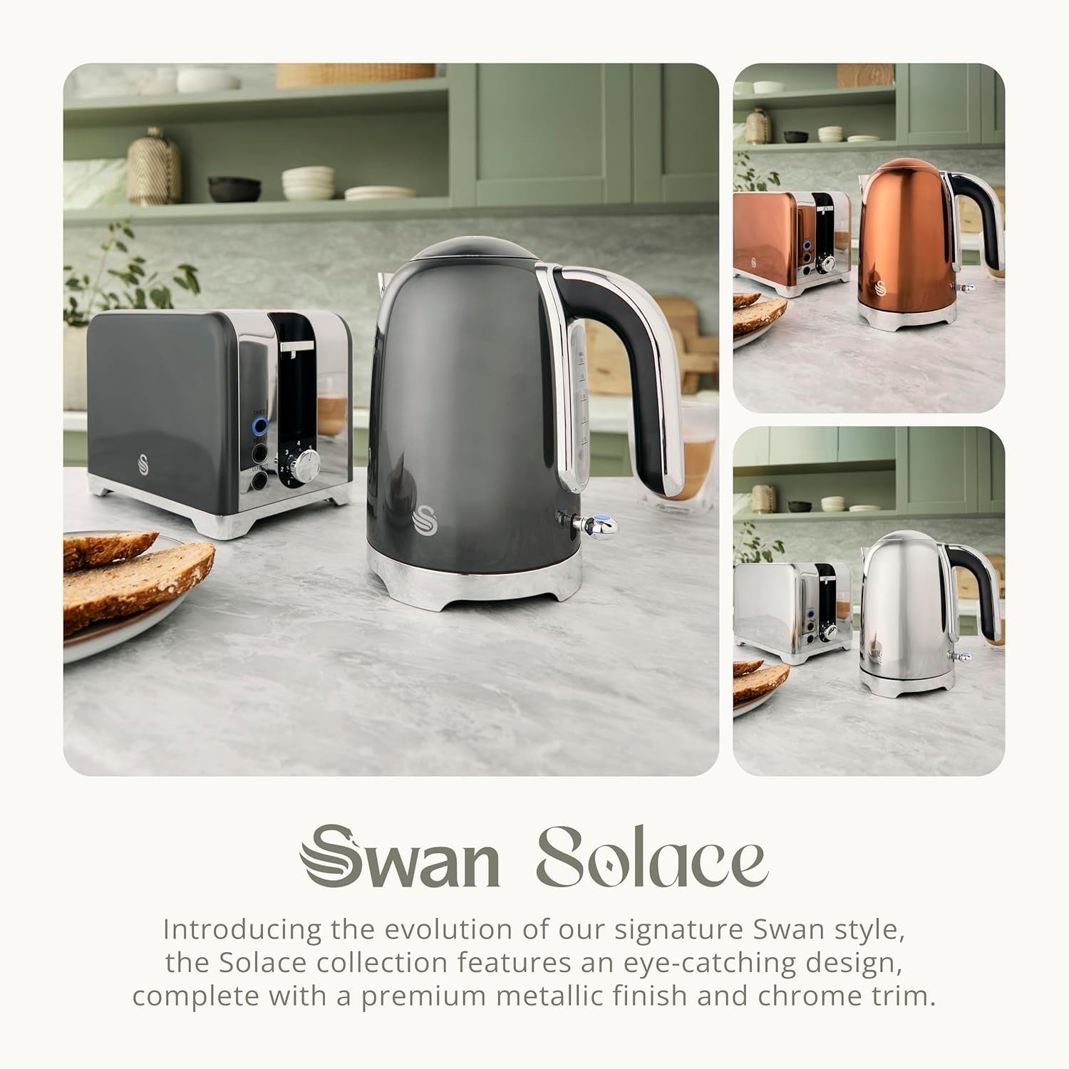 Swan Solace Graphite 1.7L Kettle Rapid Boil High Gloss Finish & Chrome Trim5