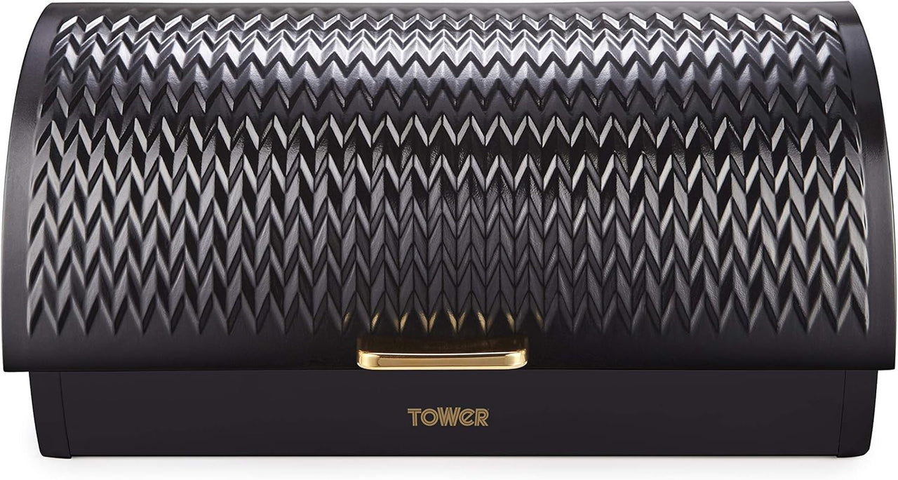 TOWER Empire Bread Bin Art Deco Style Black & Brass Kitchen Storage