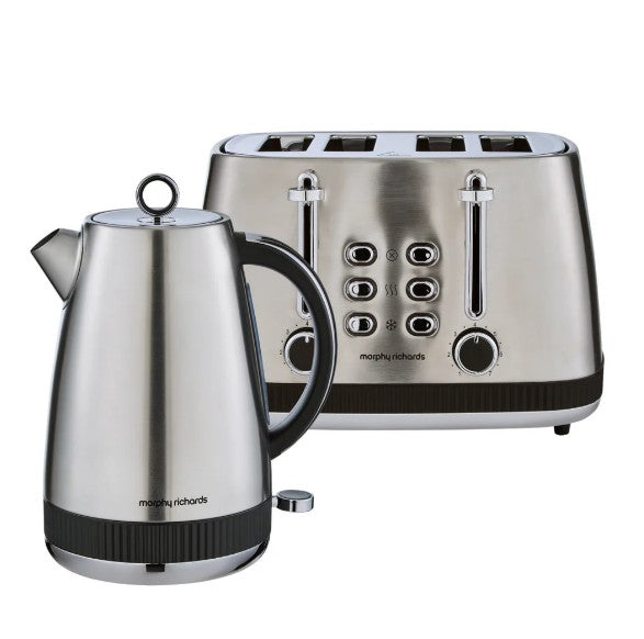 Morphy Richards Mexborough 1.7L Stainless Steel Jug Kettle & 4 Slice Toaster with Black Trim