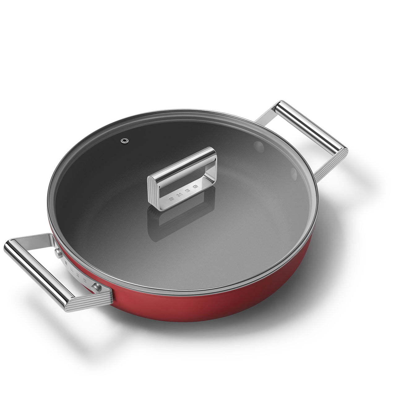 SMEG Cookware Skillet Deeppan Red 28cm with Lid, Non-Stick, Aluminium, Patented Base CKFD2811RDM