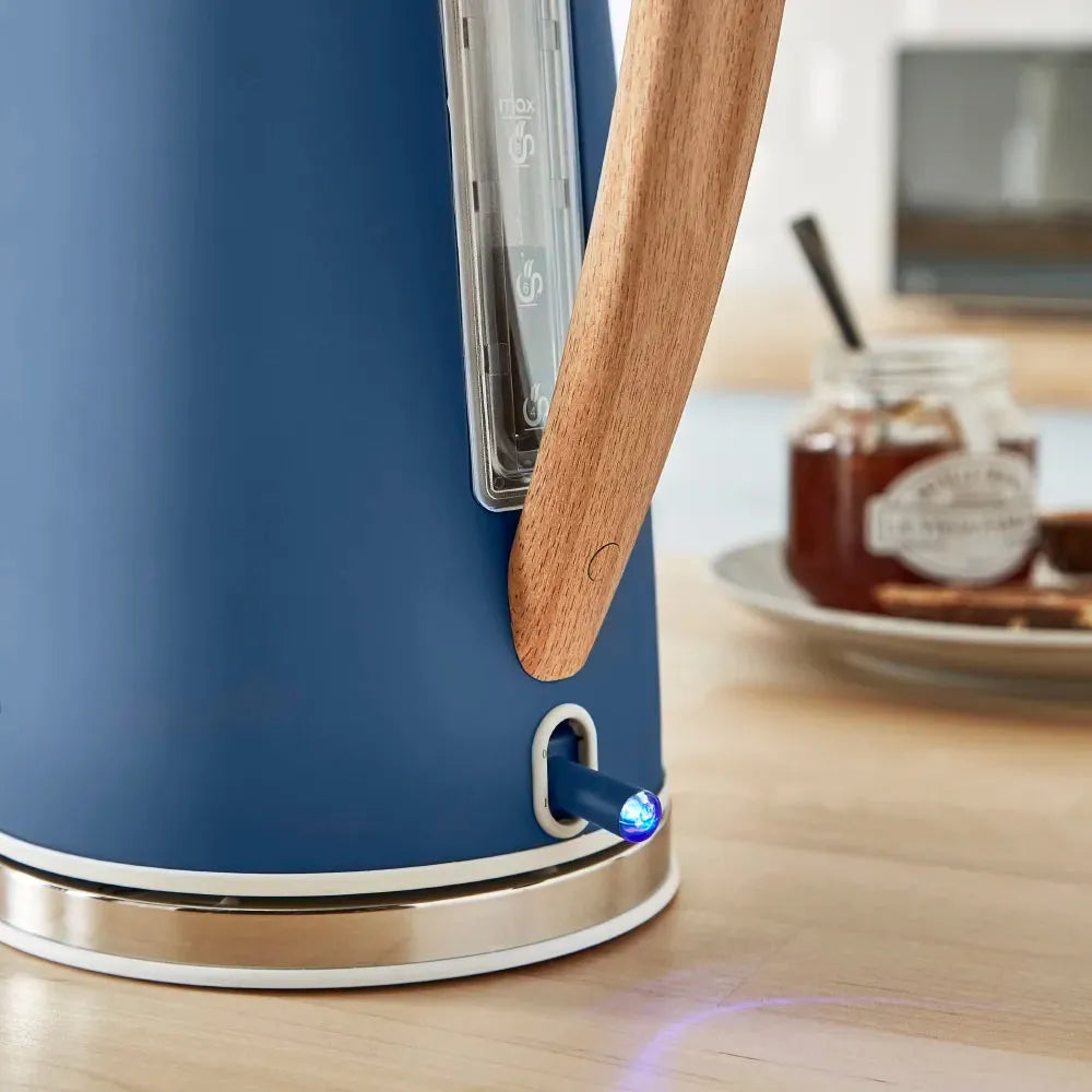 Swan Nordic Blue 1.7L Jug Kettle, 2 Slice Toaster, Bread Bin & Tea, Coffee, Sugar Canisters Matching Nordic Design Kitchen Set