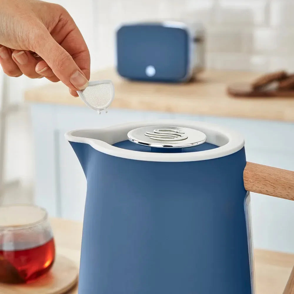Swan Nordic Blue 1.7L Jug Kettle, 2 Slice Toaster, Bread Bin & Tea, Coffee, Sugar Canisters Matching Nordic Design Kitchen Set