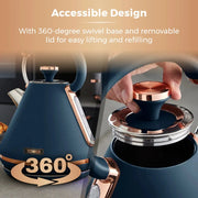 Tower Cavaletto 1.7L 3KW Pyramid Kettle, 4 Slice Toaster, Bread Bin & Canisters Matching Set in Midnight Blue & Rose Gold