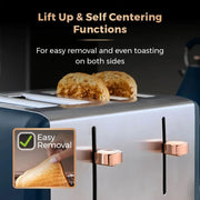 Tower Cavaletto 1.7L 3KW Pyramid Kettle, 4 Slice Toaster, Bread Bin & Canisters Matching Set in Midnight Blue & Rose Gold