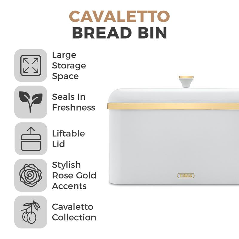 Tower Cavaletto Bread Bin Canisters Storage Set White/Champagne Gold