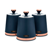 TOWER Cavaletto Tea Coffee Sugar Canisters Midnight Blue & Rose Gold Kitchen Storage