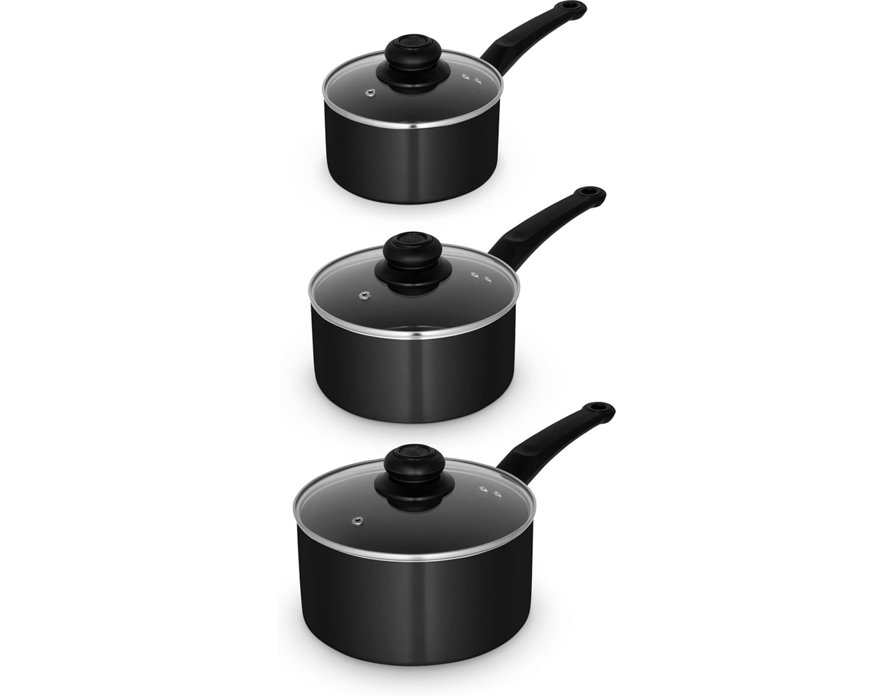 Swan Townhouse 3 Piece Black Saucepan Set Non Stick Cookware SWPS5023BLK