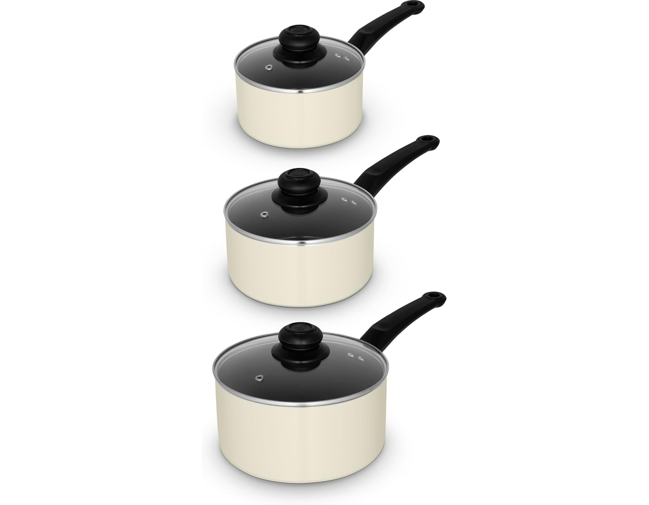 Swan Townhouse 3 Piece Cream Pan Set - Non Stick Saucepan Cookware Set SWPS5023CRM
