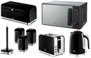 Swan Solace Black 1.7L 3KW Kettle, 2-Slice Toaster 20L 800W Digital Microwave & Matching Kitchen Storage Set