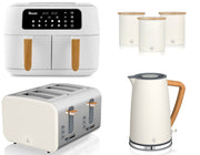 Swan Nordic White 1.7L Jug Kettle, 4 Slice Toaster, Dual Basket Air Fryer & Canisters Matching Set