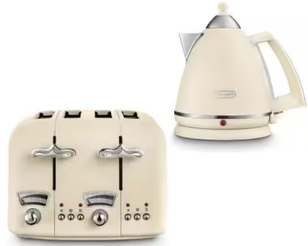 De'Longhi Argento Flora Cream 1.7L Kettle & 4 Slice Toaster Matching Set