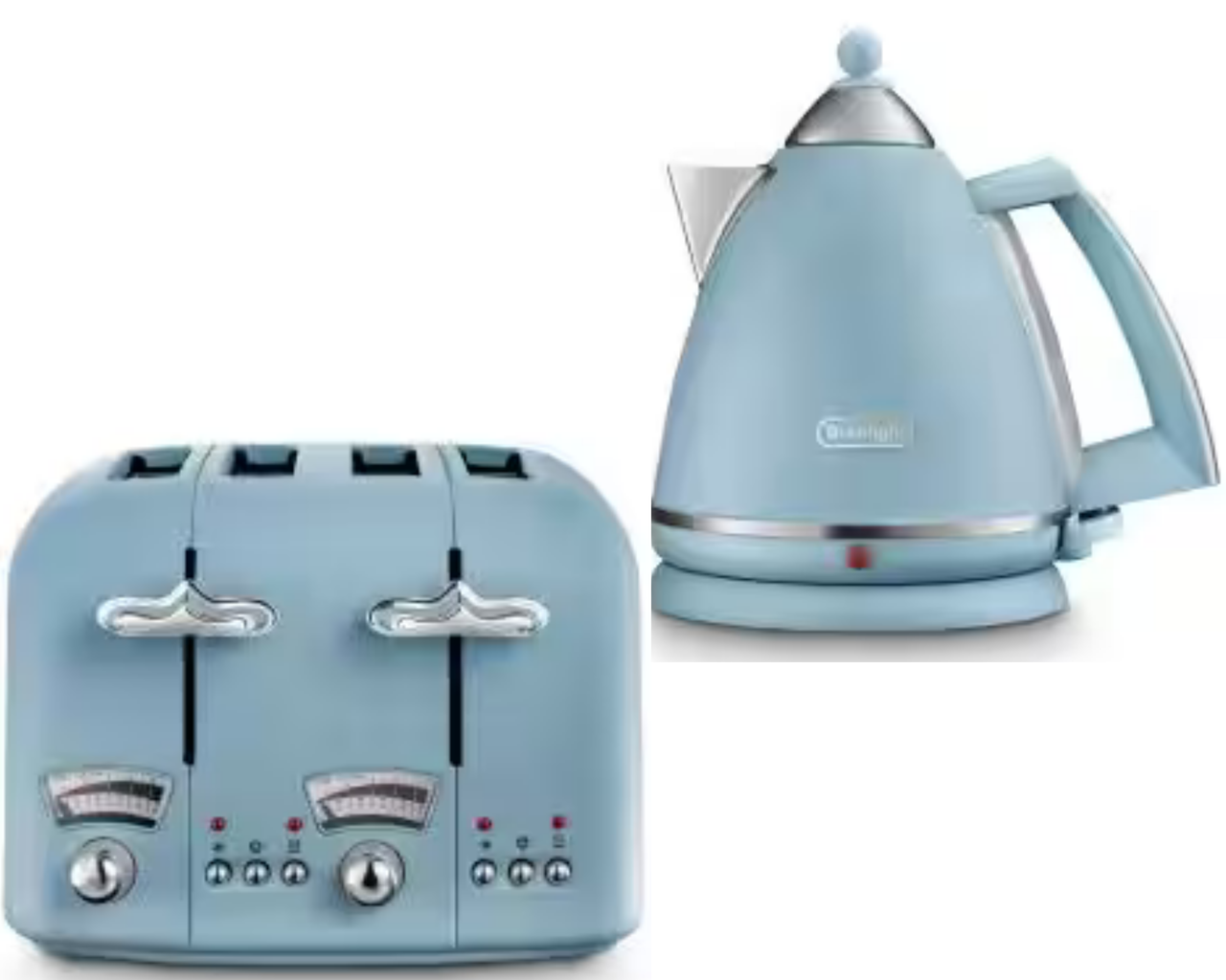 De'Longhi Argento Flora Blue 1.7L Kettle & 4 Slice Toaster Matching Set