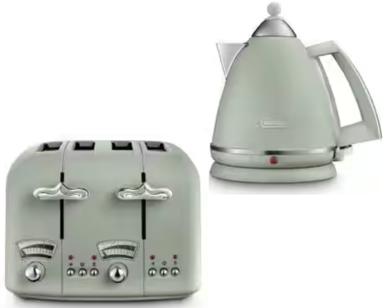 De'Longhi Argento Flora Green 1.7L Kettle & 4 Slice Toaster Matching Set