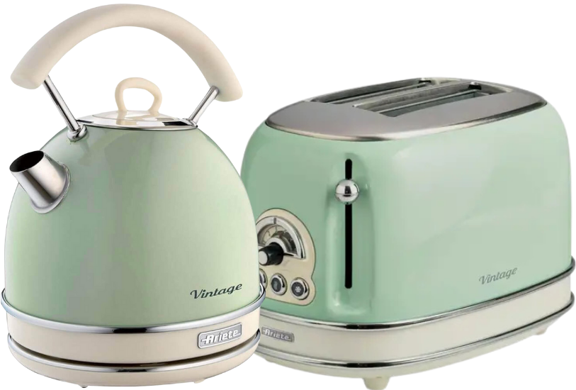 Ariete Vintage Green 1.7L Retro Style Dome Kettle & 2 Slice Toaster Breakfast Set AR7704/AR5514