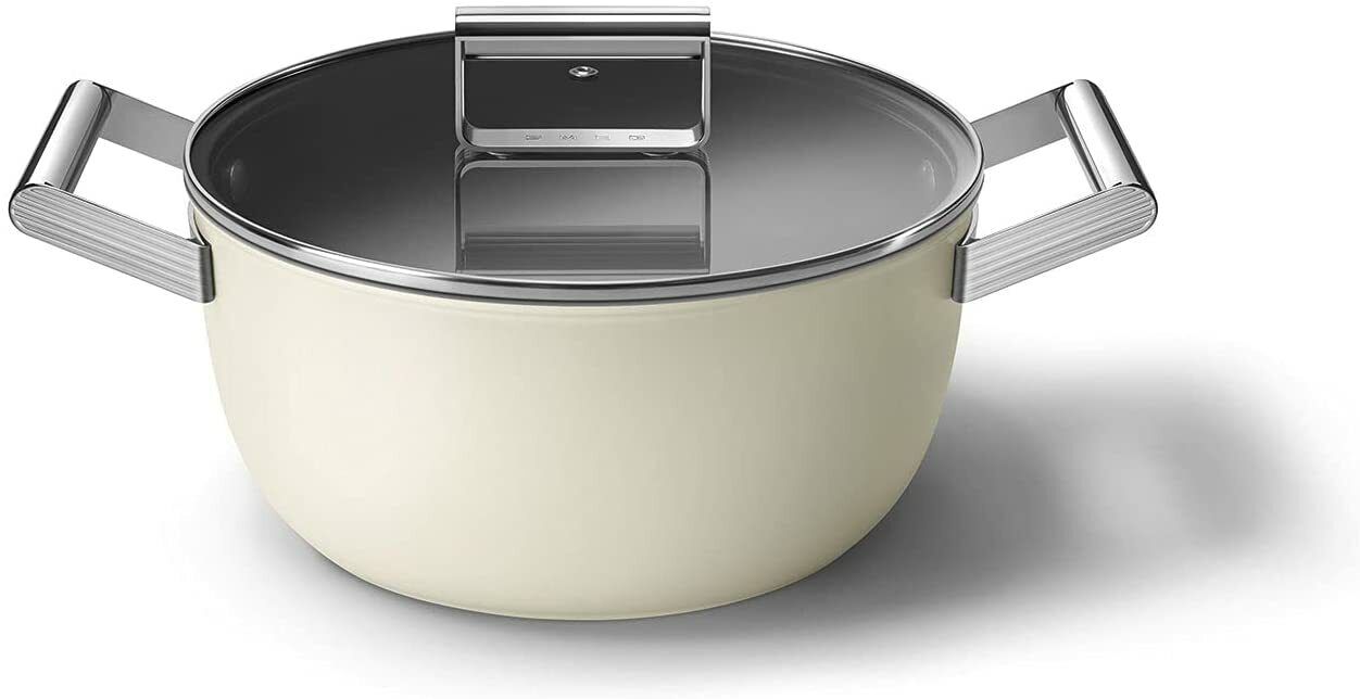 Smeg Cookware 24cm Casserole Pan with 2 Handles & Lid in Cream CKFC2411CRM