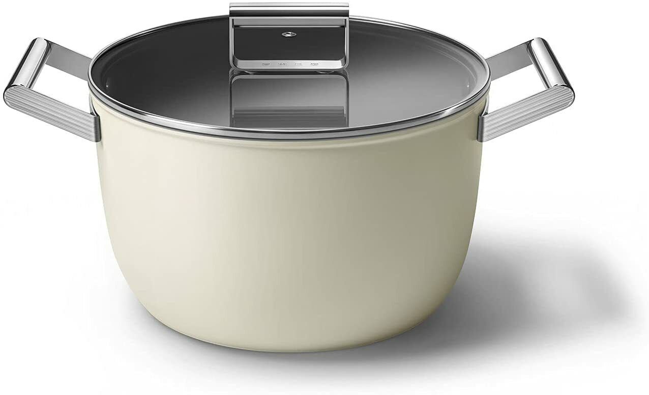 Smeg Cookware 26cm Casserole Pan with 2 Handles & Lid in Cream CKFC2611CRM