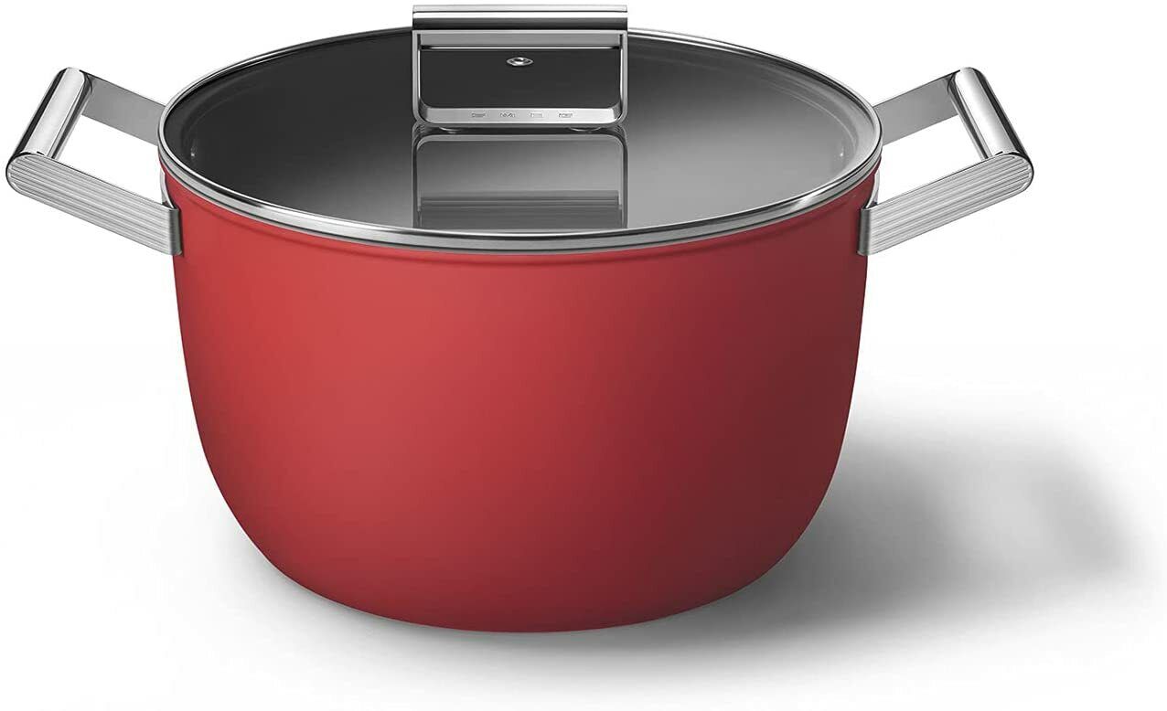 Smeg Cookware 26cm Casserole Pan with 2 Handles & Lid in Red CKFC2611RDM