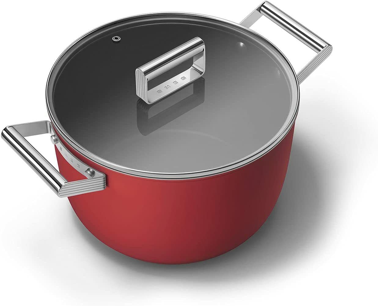 Smeg Cookware 26cm Casserole Pan with 2 Handles & Lid in Red CKFC2611RDM