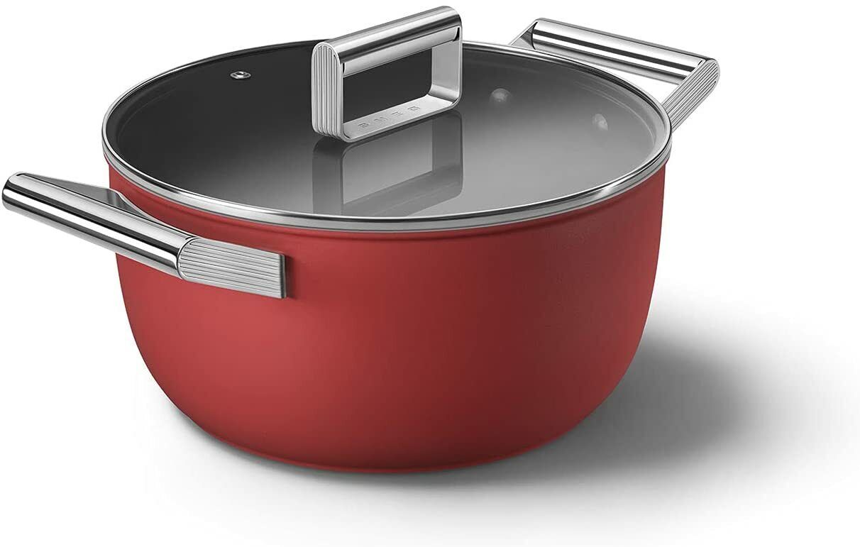 Smeg Cookware 24cm Casserole Pan with 2 Handles & Lid in Red CKFC2411RDM