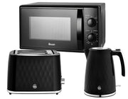 Swan Hexton Black Kettle, 2 Slice Toaster and 20L 800W Microwave Kitchen Set