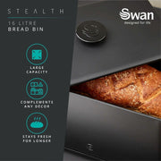 The Hale Retail Company Swan Stealth black iron bread bin with a large capacity and sleek modern design