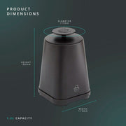 The Hale Retail Company Swan Stealth black iron kitchen canister with 1.3L capacity and product dimensions shown.