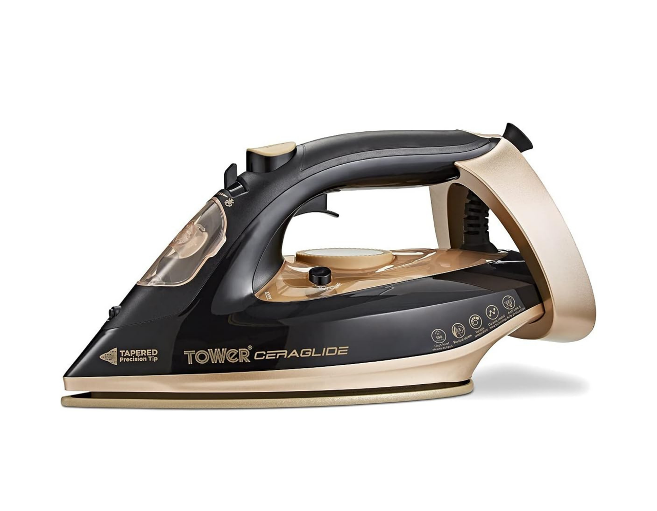 Tower Ceraglide Steam Iron 3100W Ceramic Soleplate Black & Gold T22021GLD