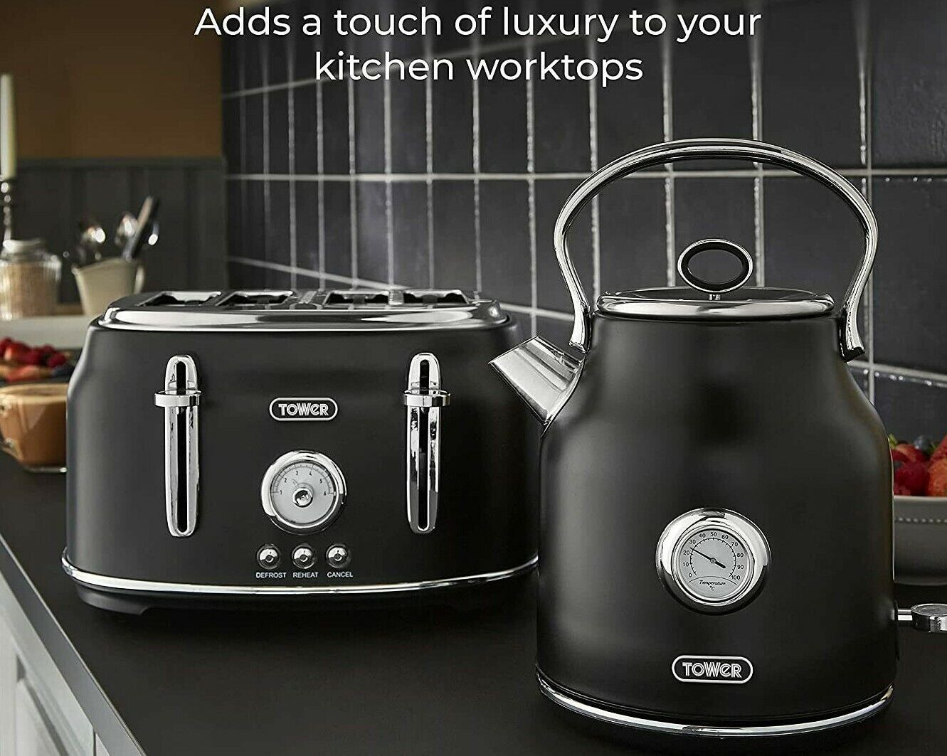Slice Toaster Set Black And Wood Kettle And Toaster Tower