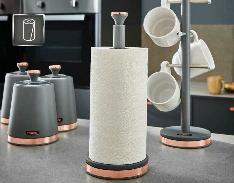 Tower Cavaletto Kitchen Canisters, Mug Tree, Towel Pole Set Grey & Rose Gold