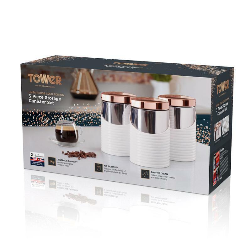 Tower Linear Tea, Coffee Sugar Set of Storage Canisters in Rose Go