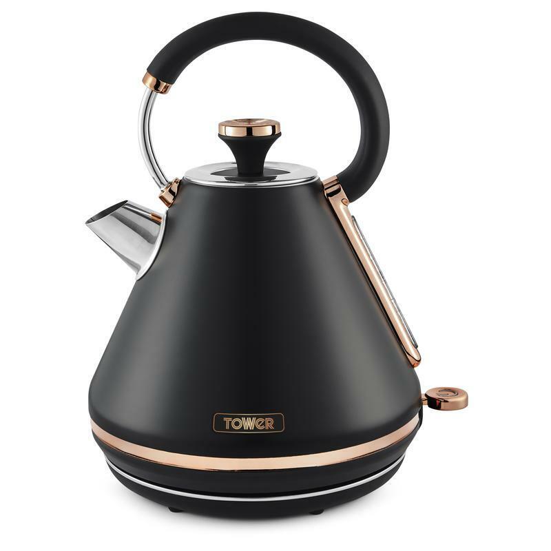 Tower Cavaletto 3KW 1.7L Pyramid Rapid Boil Kettle in Black & Rose Gold