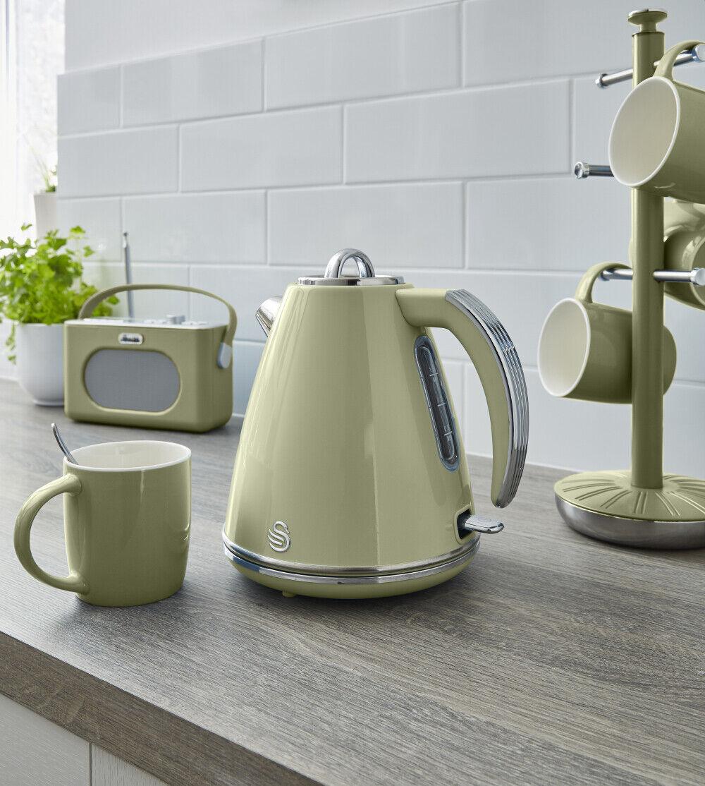 SWAN Retro Jug Kettle 4 Slice Toaster ST34020GN & Digital Microwave Kitchen Set