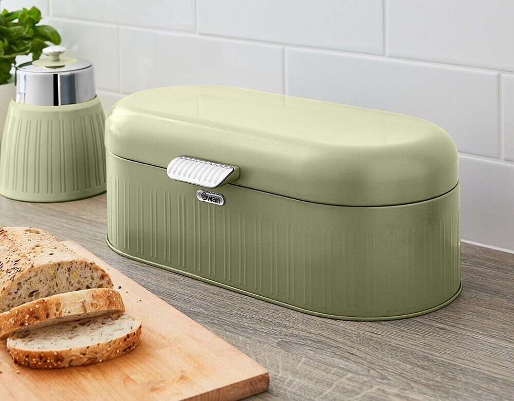 Swan Retro Green Bread Bin Canisters VIntage Kitchen Storage Set