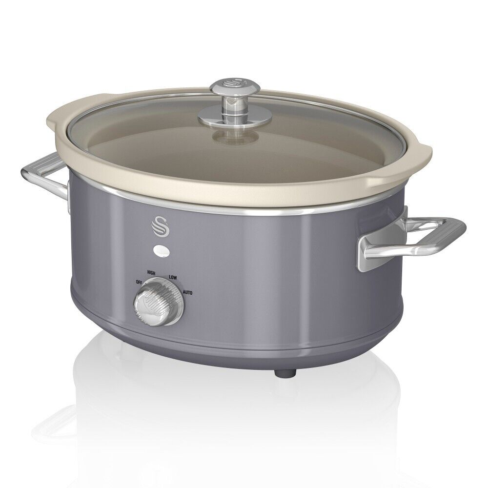 Swan Retro Grey 3.5L Slow Cooker Ultra Energy Efficient Cooking for the Family