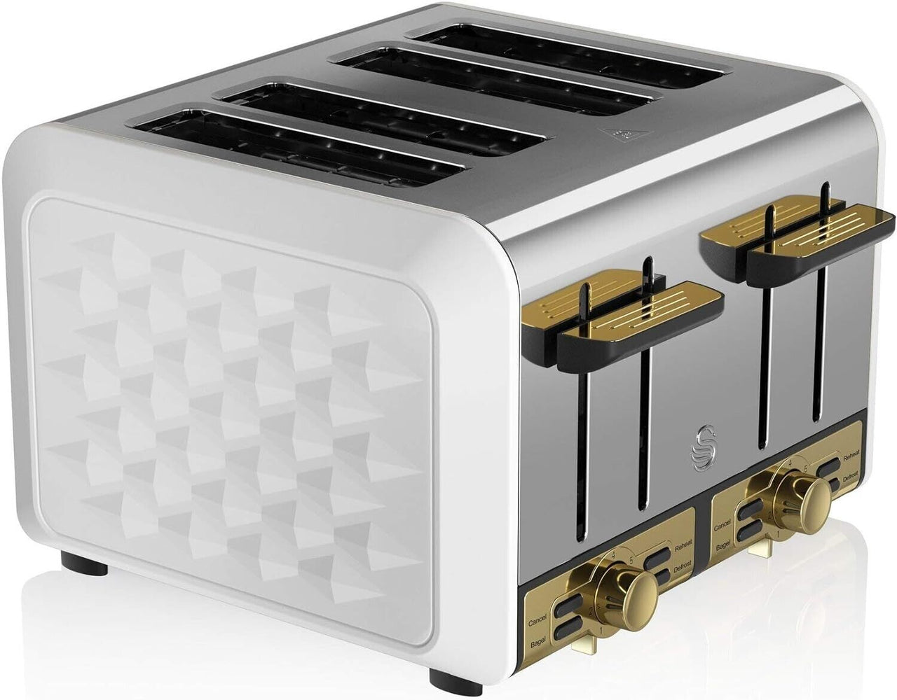 SWAN Gatsby White & Gold 4 Slice Toaster Vintage/Retro Design ST14084WHTN