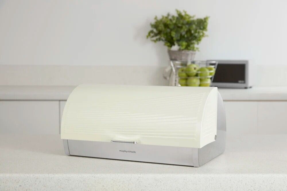 Morphy Richards Dune Roll Top Bread Bin Stainless Steel & Ivory Cream 976002
